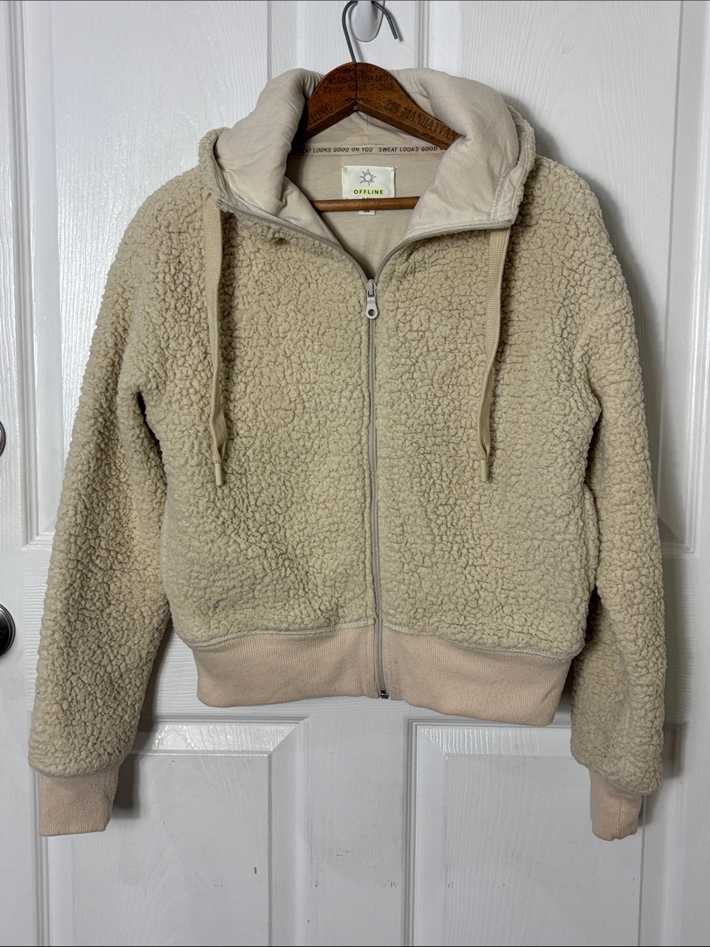 aerie OFFLINE Fuzzy Sherpa Fleece Teddy zip up hoodie size Small